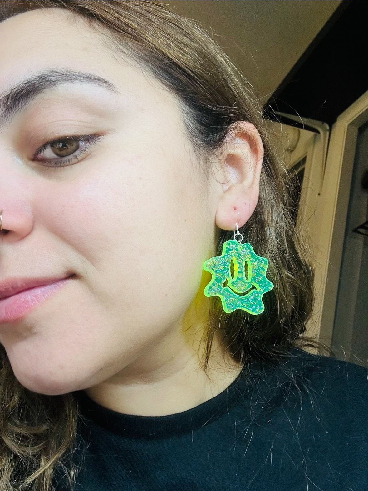 Mistablobolina Earrings - Funky Fluorescent Squiggly Smiley Faces by Out There Goods